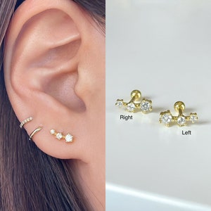 Tiny CZ Climber cartilage screw back stud earrings, Dainty minimalist earrings, 20g helix, cartilage earring