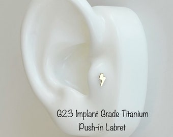 20g 18g 16g Teeny Tiny LIGHTNING BOLT Push In Titanium Labret, ASTM F-136 Implant Grade Titanium