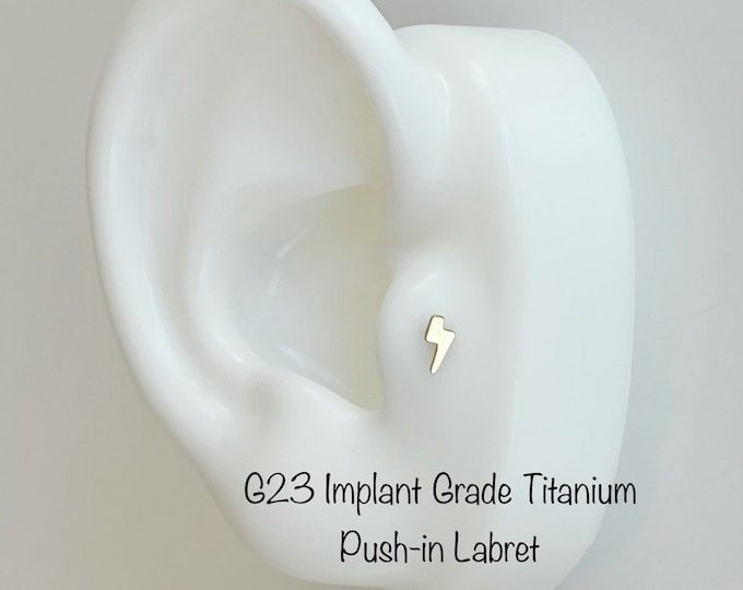 20g 18g 16g Teeny Tiny LIGHTNING BOLT Push In Titanium Labret, ASTM F-136 Implant Grade Titanium