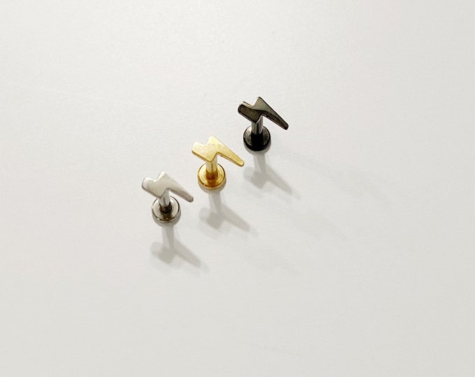16g Implant Grade Titanium Internally Threaded Labret Studs with Lightening Bolt Top, Teeny Tiny Lightening Bolt
