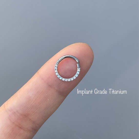 Implant Grade Titanium Blue Bezel Opal Septum Cartilage Daith Hinged Clicker Implant Grade Titanium Blue Bezel Opal Septum Cartilage Daith Hinged Clicker