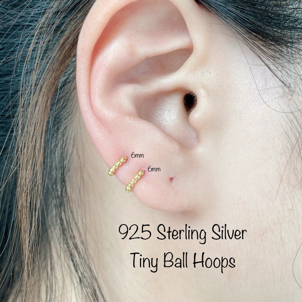 Tiny Bubble Huggie Hoop Earrings (PAIR), 14k gold dipped Sterling Silver huggie Earring, 6mm/7mm/8mm/9mm/10mm Dainty Huggie Earrings