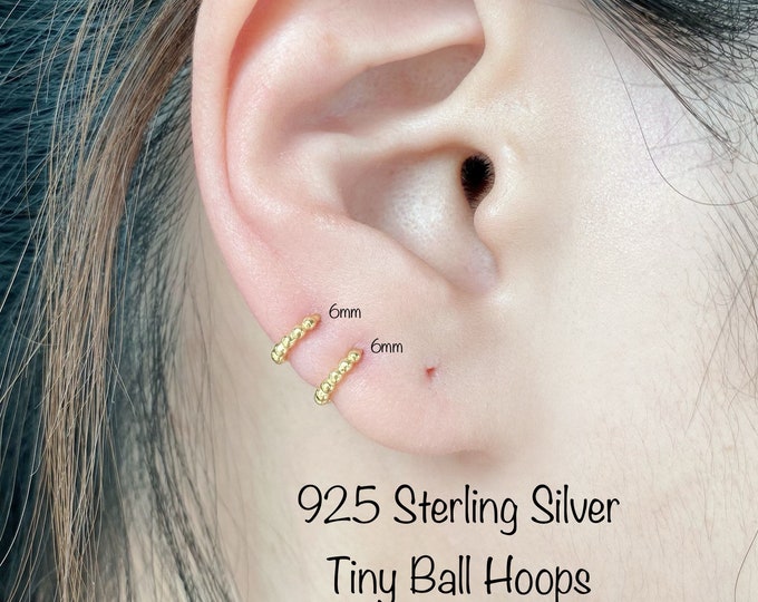 Tiny Bubble Huggie Hoop Earrings (PAIR), 14k gold dipped Sterling Silver huggie Earring, 6mm/7mm/8mm/9mm/10mm Dainty Huggie Earrings