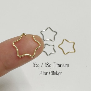 18g 16g Star Titanium Seamless Hinged Clicker, ASTM-F136 Titanium Segment Ring, Cartilage, Daith, Nickel Free