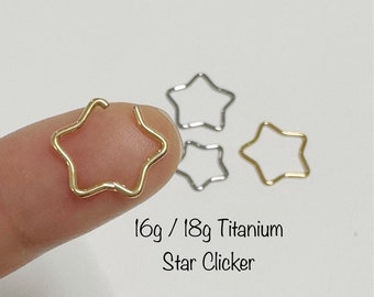 18g 16g Star Titanium Seamless Hinged Clicker, ASTM-F136 Titanium Segment Ring, Cartilage, Daith, Nickel Free