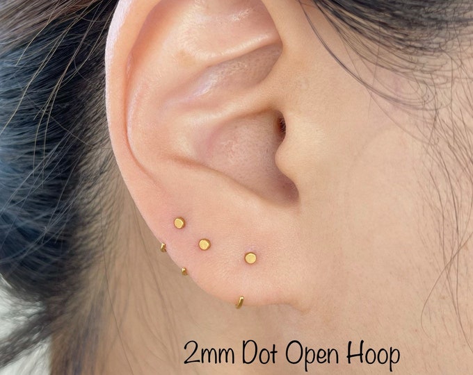 Tiny 2mm Dot Open Hoop Earring (Single) 316L Surgical Steel, Hypoallergenic Nickel Free Minimalist earrings