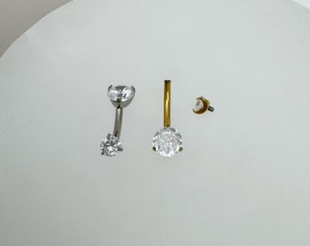 Implant Grade Titanium Internally Threaded Prong Set CZ Belly Button Ring