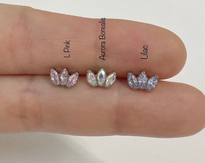 16g Marquise Crown Implant Grade Titanium Internally Threaded Labret, Tiny crown piercing for Cartilage, Tragus, Helix, Conch
