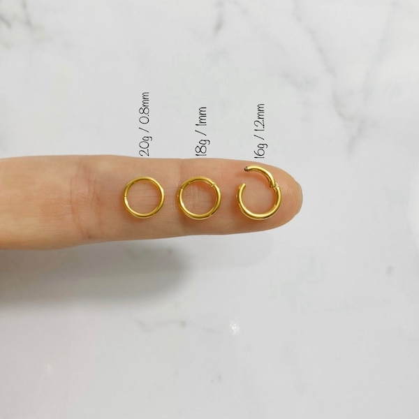 20g/18g/16g Gold Tiny Cartilage Hoop (Single) Seamless Hinged Clicker, 316L SS, Segment Ring, Helix Hoop