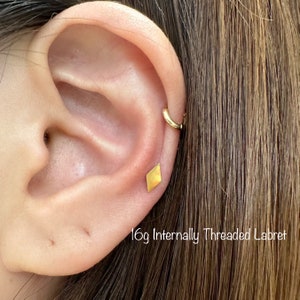 16g Diamond Labret: 316L Surgical Steel Internally Threaded Tragus Earring