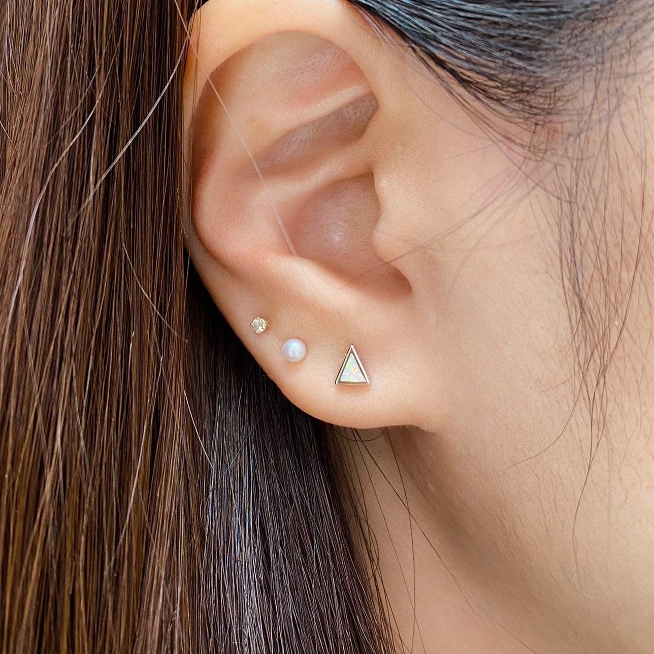 Opal Triangle Earring Tiny White blue Opal Triangle Stud Earrings