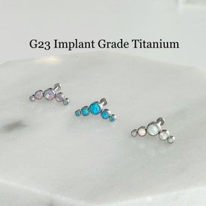 20 g, 18 g, 16 g, opale courbe, labret en titane à sertir rétractable, hélicoïdal cartilagineux en titane de qualité implantaire en croissant d'opale