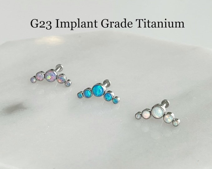 20g 18g 16g Curve Opal Push In Bezel Setting Titanium Labret, Crescent Opal Implant Grade Titanium Helix Cartilage Tragus