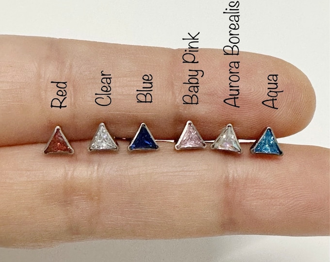 20g 18g 16g Triangle CZ Push In Bezel Setting Titanium Labret, Grade23 Implant Grade Titanium