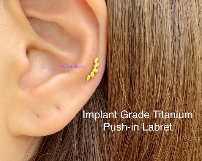20g 18g 16g Tiny Fan Arch Curved Push In Titanium Labret, Climber Implant Grade Titanium Cartilage, Tragus, Helix