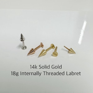 14k Solid Gold Spike Labret: 18g Internally Threaded Piercing