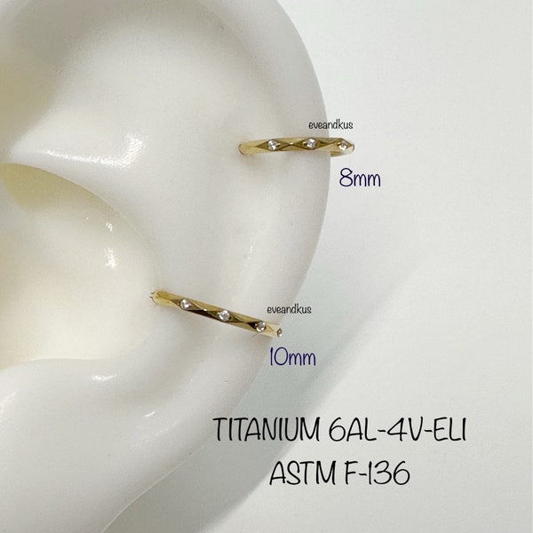 16g Implant Grade Titanium Hinged Segment with Faceted Side with CZ Clicker, ASTM F-136 Titanium Segment Ring, Helix Hoop, Nose