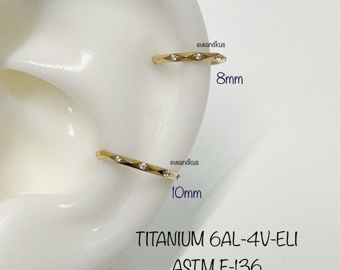 16g Implant Grade Titanium Hinged Segment with Faceted Side with CZ Clicker, ASTM F-136 Titanium Segment Ring, Helix Hoop, Nose