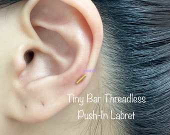 20g 18g 16g Dainty Tiny Bar Threadless Push In Labret, Tiny Cylinder Bar for Cartilage, Helix, Tragus Labret Piercing