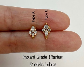 20g 18g 16g Dainty Boho Cluster Teardrop with tiny balls Push In Labret, Implant Grade Titanium piercing for Conch, Flat, Helix, Tragus