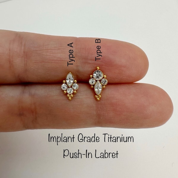 20g 18g 16g Dainty Boho Cluster Teardrop with tiny balls Push In Labret, Implant Grade Titanium piercing for Conch, Flat, Helix, Tragus