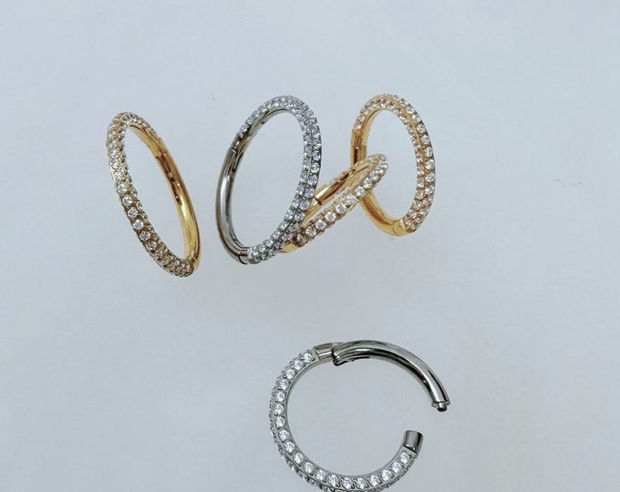 20g 16g Three Paved Sides Clicker, ASTM F-136 Implant Grade Titanium Hinged Segment Hoop, Septum, Daith, Cartilage Conch clicker