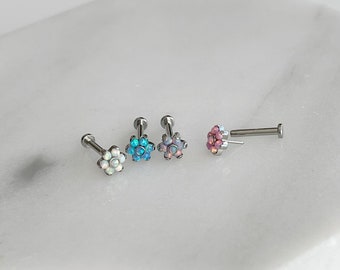 20g 18g 16g Opal Flower push-in Labret, ASTM-F136 Implant Grade Titanium
