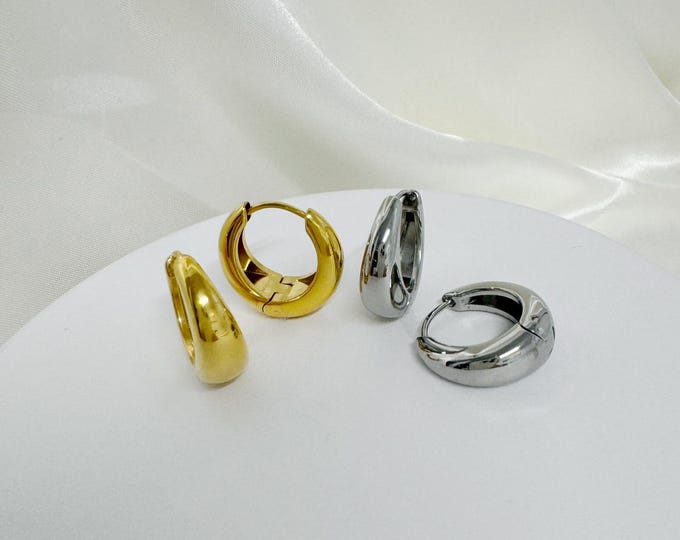 Teardrop Shape Hoop Earring, Pair of 316L Stainless Steel Hand Polished hoop earrings