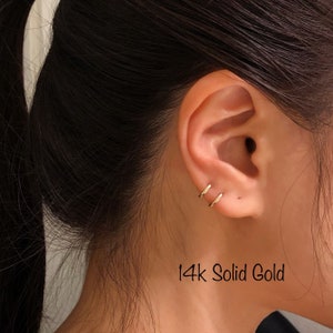 6mm 14k Solid Gold Huggie Hoop Earring(Pair), Minimalist 14k Solid Gold Huggie Hoops