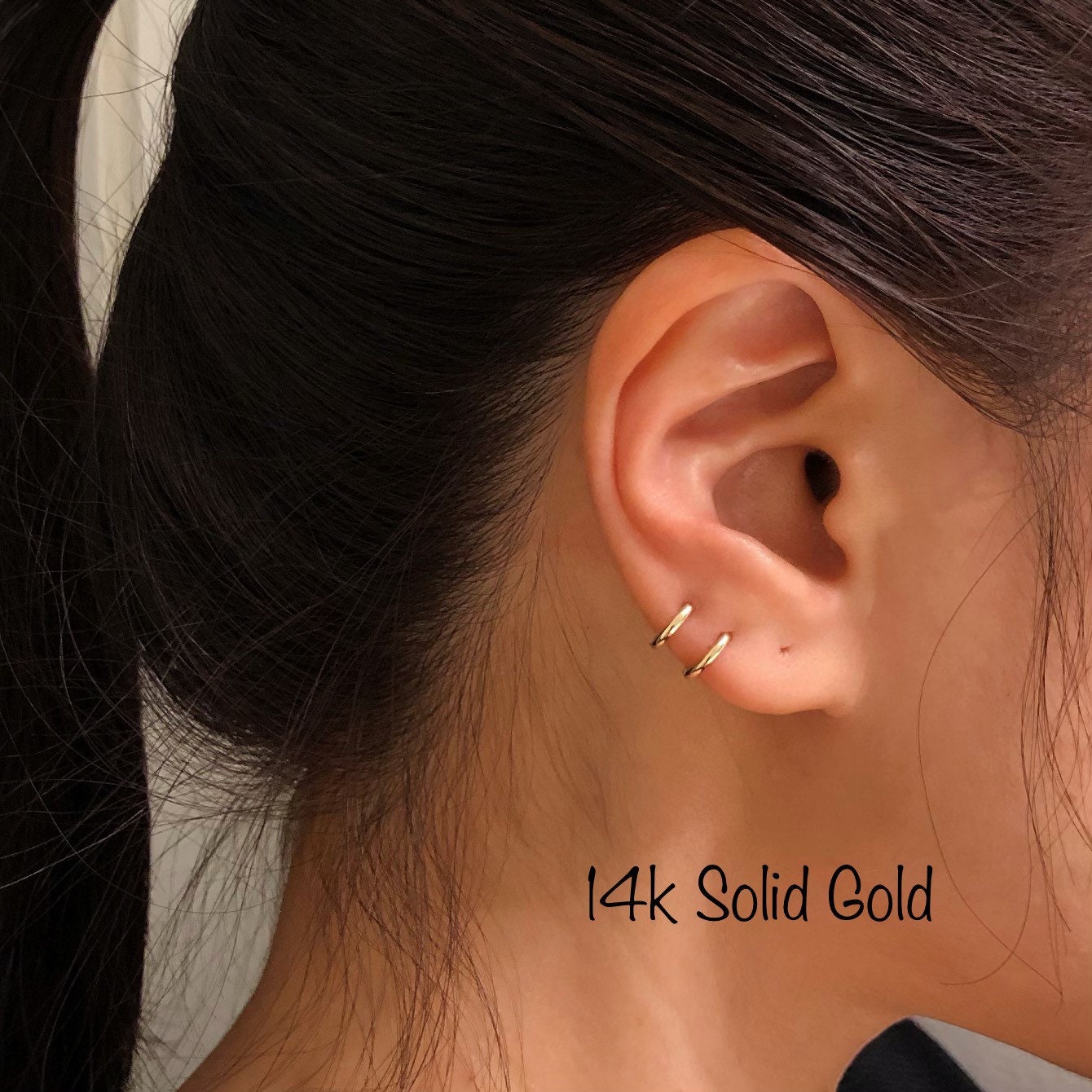 Paradise Jewelers 14K Solid White Gold Cubic Zirconia 6mm Hoop Huggie Earrings 