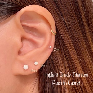 20g 18g 16g Opal Ball Top push-in Labret, Implant Grade Titanium 2mm/3mm/4mm opal push in labret
