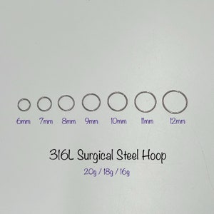 20g 18g 16g Thin Wire Silver Hoop (Single), 316L Surgical Steel Annealed rounded ends cut rings, Cartilage, Nose, Tragus, Conch hoops