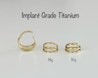 18g 16g Triple Hoops Implant Grade Titanium Seamless Hinged Clicker, ASTM F-136 Titanium Segment Ring, Helix Hoop, Conch
