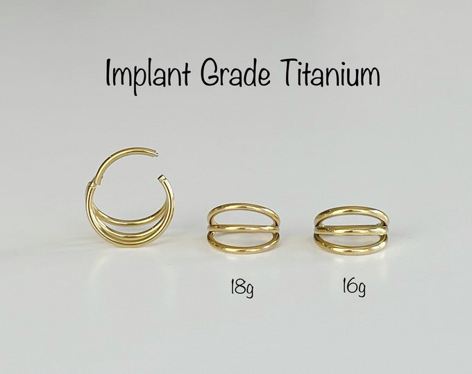 18g 16g Triple Hoops Implant Grade Titanium Seamless Hinged Clicker, ASTM F-136 Titanium Segment Ring, Helix Hoop, Conch