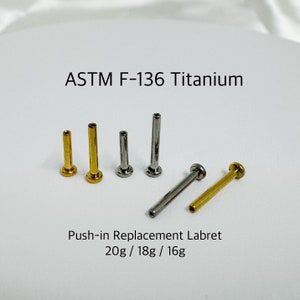 20g 18g 16g 2.5mm Back Disc Push In Labret Bar Replacement 5mm/6mm/7mm/8mm/9mm/10mm ASTM F-136 Implant Grade Titanium