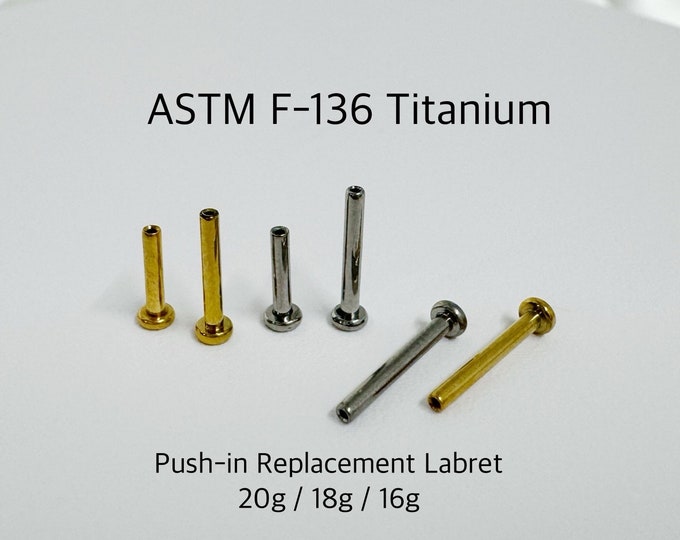 20g 18g 16g 2.5mm Back Disc Push In Labret Bar Replacement 5mm/6mm/7mm/8mm/9mm/10mm ASTM F-136 Implant Grade Titanium