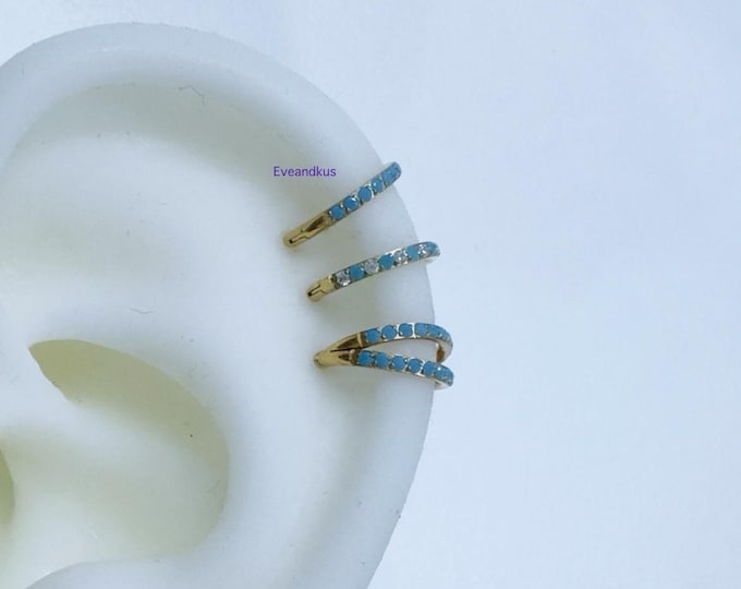 16g Turquoise CZ Hoop, Implant Grade Titanium Clicker, ASTM F-136 Titanium Segment Ring, Helix Hoop, Conch