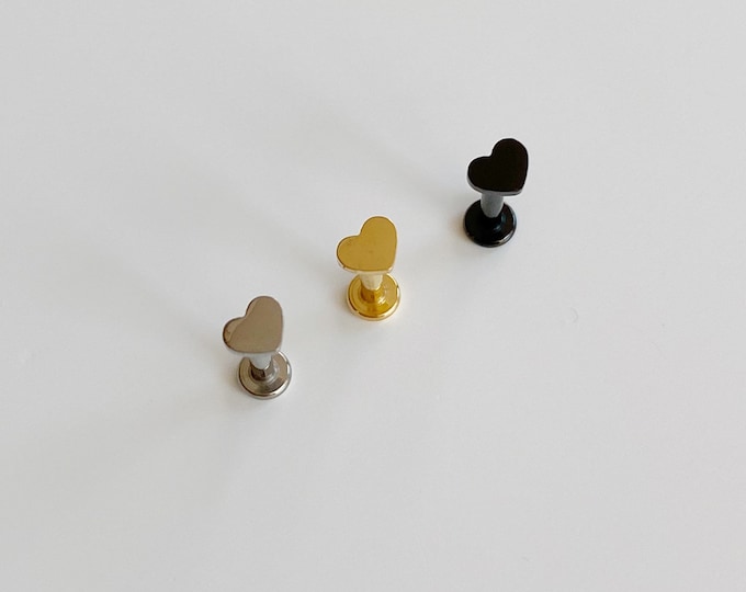 16g Implant Grade Titanium Internally Threaded Labret Studs with Tiny Heart Top, Tiny 3mm Heart Piercing