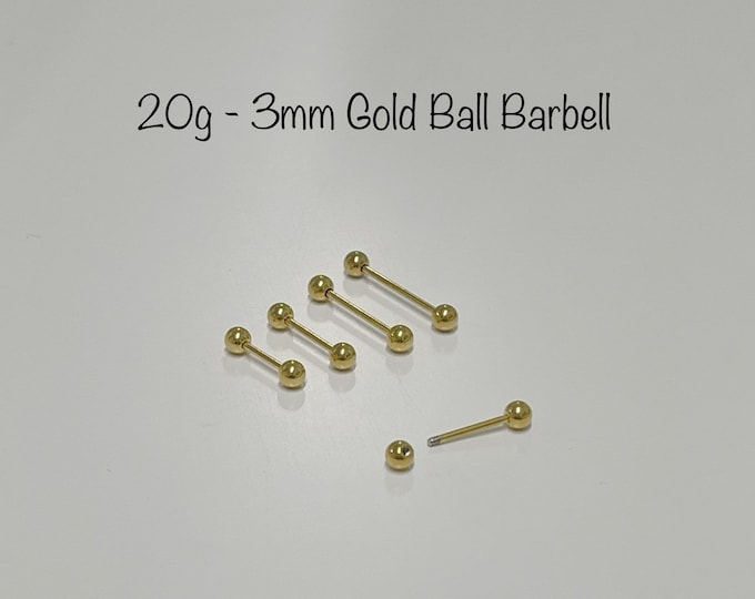 20g - 3mm  Gold ball Basic Barbell (Single), 316L Surgical steel Cartilage piercing, tragus, helix, conch