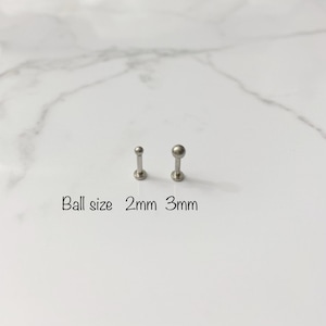 20g 18g 16g 2mm/3mm Silver Ball Push-In Labret, Surgical steel ball piercing, Basic piercing for Tragus Cartilage Helix Lip Nose Piercings