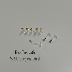 16g BIOFLEX Push In Labret, Geometric Shapes Tragus Cartilage Helix Lip Nose