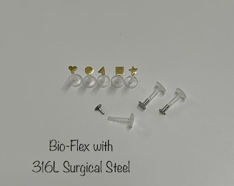 16g BIOFLEX Push In Labret, Geometric Shapes Tragus Cartilage Helix Lip Nose