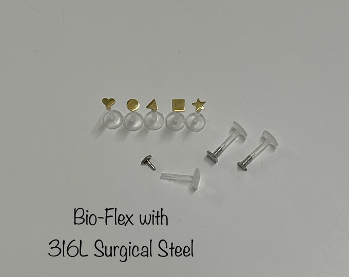 16g BIOFLEX Push In Labret, Geometric Shapes Tragus Cartilage Helix Lip Nose