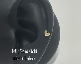 14-karatowe złoto, serce, labret: 18g, piercing z gwintem wewnętrznym