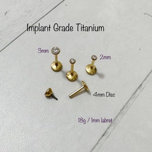 18g 16g Bezel Set Clear CZ Internally Threaded Monroe Labret, 2mm 3mm CZ Titanium Labret for Cartilage, Helix, Tragus, Nose