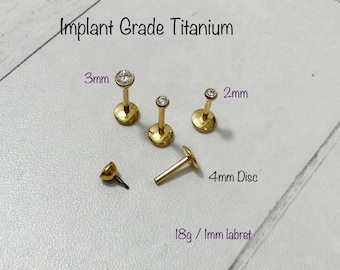 18g 16g Bezel Set Clear CZ Internally Threaded Monroe Labret, 2mm 3mm CZ Titanium Labret for Cartilage, Helix, Tragus, Nose