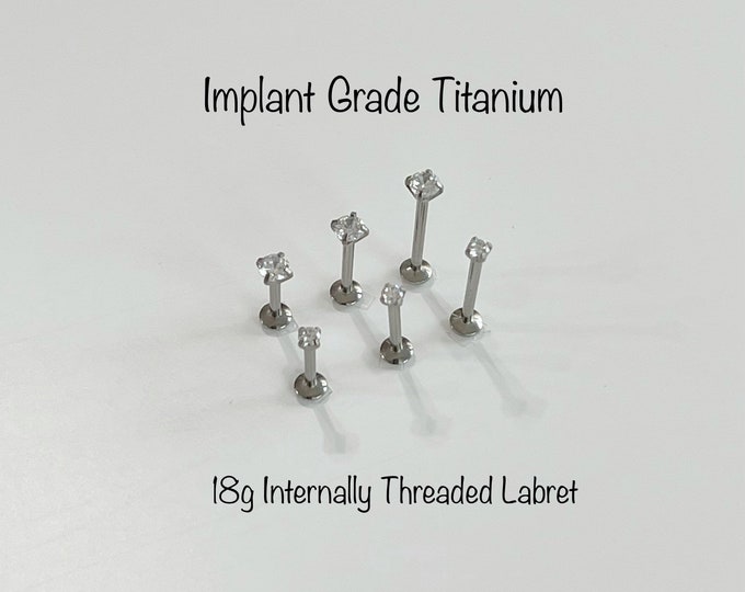 18g ProngSet Round Clear CZ Internally Threaded Monroe Labret, 2mm 3mm CZ ASTM-F136