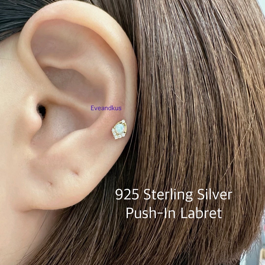 Dainty Opal Boho Milgrain Push-in Threadless Labret, Small Opal ...