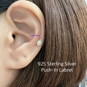 Dainty Opal Boho Milgrain Push-In Threadless Labret, Small Opal piercing for Cartilage, Helix, Tragus