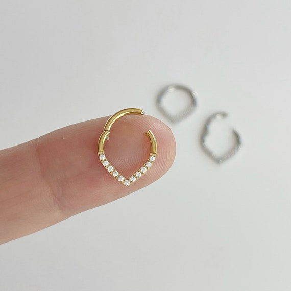 Implant Grade Titanium Rose Gold PVD Double Row White CZ Pave Daith Ring Clicker Hoop Implant Grade Titanium Rose Gold PVD Double Row White CZ Pave Daith Ring Clicker Hoop